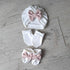 Off-white turban set with pink bow + matching mitten + slipper. choice of warm or thin fabrics